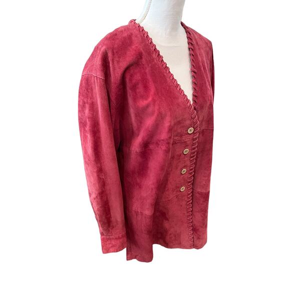 Vintage Apart Genuine Suede Whipstitch Detail Jacket Dusty Rose L - Picture 3 of 6